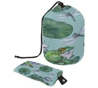 Trousse de toilette avec cordon de serrage, grenouille d'été, nénuphar et libellule en forme de tonneau, trousse de toilette de voyage + petit sac, multicolore,