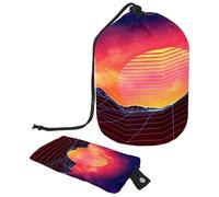 Trousse de toilette avec cordon de serrage, grille fluorescente, roches, trousse de toilette en forme de tonneau, trousse de maquillage de voyage + petit sac, multicolore,