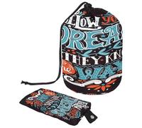 Trousse de toilette avec cordon de serrage, inscription « Follow Your Dream », trousse de toilette en forme de tonneau, trousse de maquillage de voyage + petit sac, multicolore,