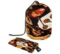Trousse de toilette avec cordon de serrage - Matriochka russe et cuisine - Trousse de toilette en forme de tonneau - Trousse de maquillage de voyage + petit sac, multicolore,