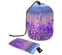 Trousse de toilette avec cordon de serrage, mauve et fleur de lavande en forme de tonneau, trousse de maquillage de voyage + petit sac, multicolore, 9.9x6.9in/25.2x17.6cm;6x3.5in/15.2x8.8cm, Trousse