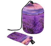 Trousse de toilette avec cordon de serrage, mauve et fleur de lavande en forme de tonneau, trousse de maquillage de voyage + petit sac, multicolore, 9.9x6.9in/25.2x17.6cm;6x3.5in/15.2x8.8cm, Trousse