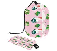 Trousse de toilette avec cordon de serrage, motif alpagas arrogant, cactus vert, rose, trousse de toilette en forme de tonneau, trousse de maquillage de voyage + petit sac, multicolore,