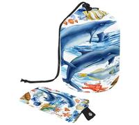 Trousse de toilette avec cordon de serrage, motif animaux marins, dauphins, tortues, poissons, trousse de toilette en forme de tonneau, trousse de maquillage de voyage + petit sac, multicolore,