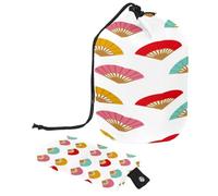Trousse de toilette avec cordon de serrage, motif éventail espagnol, bleu, rouge, rose, jaune, trousse de toilette en forme de tonneau, trousse de maquillage de voyage + petit sac, multicolore,