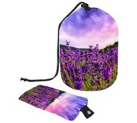 Trousse de toilette avec cordon de serrage, motif fleur de lavande de Provence, mauve, trousse de toilette en forme de tonneau, trousse de maquillage de voyage + petit sac, multicolore,