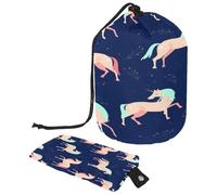 Trousse de toilette avec cordon de serrage, motif licorne violette, trousse de toilette en forme de tonneau, trousse de maquillage de voyage + petit sac, multicolore,