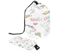 Trousse de toilette avec cordon de serrage, motif licornes mignonnes avec autocollants magiques en forme de tonneau, trousse de toilette de voyage + petit sac, multicolore,