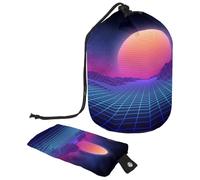 Trousse de toilette avec cordon de serrage, motif lune et soleil avec surface cyber en forme de tonneau, trousse de maquillage de voyage + petit sac, multicolore,