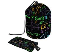 Trousse de toilette avec cordon de serrage, motif mathématique coloré et formule en forme de tonneau, trousse de toilette de voyage + petit sac, multicolore, 9.9x6.9in/25.2x17.6cm;6x3.5in/15.2x8.8cm,