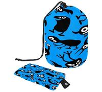 Trousse de toilette avec cordon de serrage, motif méchant mignon, trousse de toilette en forme de tonneau, trousse de maquillage de voyage + petit sac, multicolore,