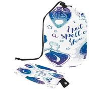 Trousse de toilette avec cordon de serrage, motif tête de mort, main de chiromancie, boule de cristal et chat noir en forme de tonneau, trousse de toilette de voyage + petit sac, multicolore,