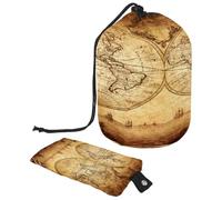 Trousse de toilette avec cordon de serrage, style rétro, carte du monde ancien, trousse de toilette en forme de tonneau, trousse de maquillage de voyage + petit sac, multicolore,