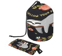 Trousse de toilette avec cordon de serrage, trousse de toilette en forme de tonneau avec inscription « Sloth Follow Your Dream » - Trousse de maquillage de voyage + petit sac, multicolore,
