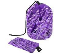 Trousse de toilette avec cordon de serrage, violet lavande et fleur mauve en forme de tonneau, trousse de maquillage de voyage + petit sac, multicolore, 9.9x6.9in/25.2x17.6cm;6x3.5in/15.2x8.8cm,