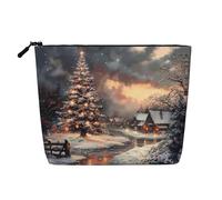 Trousse de toilette avec impression Merry Christmas - Grande capacité - Trousse de maquillage de voyage pour femme - Pour un usage quotidien et les voyages, Noir , Taille unique