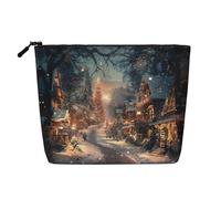 Trousse de toilette avec impression Merry Christmas - Grande capacité - Trousse de maquillage de voyage pour femme - Pour un usage quotidien et les voyages, Noir , Taille unique