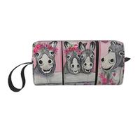 Trousse de toilette avec imprimé âne et fleur pour femme - Taille de voyage - Jolie trousse de toilette de voyage - Trousse de maquillage, blanc, Taille unique