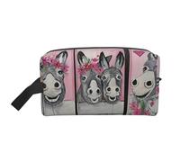 Trousse de toilette avec imprimé âne et fleur pour homme, trousse de toilette de voyage spacieuse pour femme, blanc, Taille unique