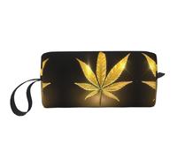 Trousse de toilette avec imprimé cannabis doré pour femme - Taille de voyage - Jolie trousse de toilette de voyage - Trousse de maquillage - Pochette de rangement, blanc, Taille unique