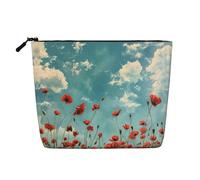Trousse de toilette avec imprimé coquelicots sur ciel bleu - Grande capacité - Trousse de maquillage de voyage pour femme - Pour un usage quotidien, Noir , Taille unique