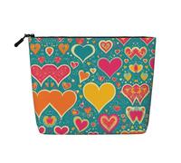 Trousse de toilette avec imprimé cœur abstrait - Grande capacité - Trousse de maquillage de voyage pour femme - Pour un usage quotidien et les voyages, Noir , Taille unique