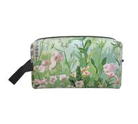 Trousse de toilette avec imprimé feuilles tropicales - Portable - Résistante à l'eau - Pour la salle de bain, la salle de bain - Avec poignée - Pour homme et femme, Jardin d'herbes printanières, One