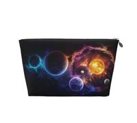 Trousse de toilette avec imprimé planète spatiale - Trousse de rangement de maquillage de voyage, sacs cosmétiques, sacs de maquillage en cuir PU imperméable et léger pour filles, femmes et hommes
