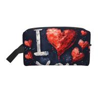 Trousse de toilette avec inscription « I Love You » avec des mots avec des cœurs imprimés - Trousse de toilette pour homme et femme - Pour voyage, salle de sport au quotidien