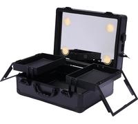 Trousse de toilette avec lumières LED, luminosité réglable, deux couches de rangement, noir