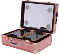Trousse de toilette avec lumières LED, luminosité réglable, deux couches de rangement, rose