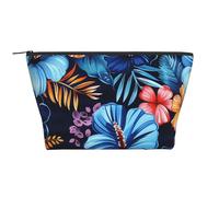 Trousse de toilette avec motif note de musique dorée avec étoiles brillantes tombées pour femme - Trousse de maquillage de voyage trapézoïdale avec fermeture éclair, Motif floral bleu., Taille unique