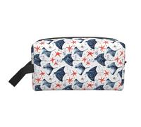 Trousse de toilette bleue avec imprimé étoile de mer et raie manta pour homme et femme, trousse de toilette de voyage, trousse de toilette à suspendre pour accessoires de voyage