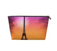 Trousse de toilette colorée en cuir avec sucette - Grande capacité - Portable - Convient pour un usage quotidien et en voyage, Valentine Paris Tour Eiffel Couple romantique Calèche Coucher de soleil