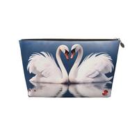 Trousse de toilette colorée en cuir avec sucette - Grande capacité - Portable - Convient pour un usage quotidien et en voyage, Couple de cygnes coeur Saint-Valentin, Taille unique
