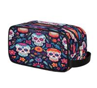Trousse de toilette Day of The Dead en forme de crâne en sucre pour voyage, trousse de maquillage en polyester imperméable, sac de rasage pour hommes, femmes, enfants, organisateur portable pour salle