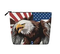 Trousse de toilette de grande capacité avec motif aigle avec drapeau des États-Unis - Trousse de maquillage de voyage pour femme pour un usage quotidien et voyage, Noir , Taille unique