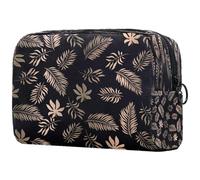Trousse de toilette de luxe à motif de feuilles dorées tropicales pour femmes, trousse de toilette de voyage, grande pochette de maquillage pratique avec fermeture éclair, multicolore,
