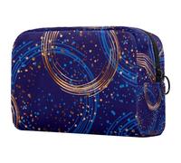 Trousse de toilette de luxe avec cercles bleus et étoiles pour femme, trousse de toilette de voyage, grande pochette de maquillage pratique avec fermeture éclair, multicolore,