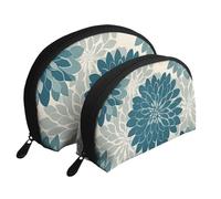 Trousse de toilette de voyage 2 pièces avec imprimé dahlias turquoise, blanc, Taille unique