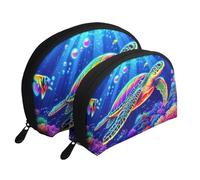 Trousse de toilette de voyage 2 pièces avec imprimé tortues et récifs coralliens phosphorescents, blanc, Taille unique