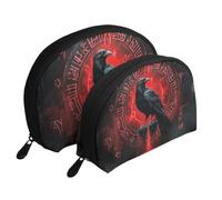 Trousse de toilette de voyage 2 pièces avec motif corbeau mystérieux noir avec runes rouges, blanc, Taille unique