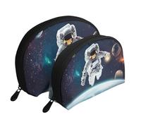 Trousse de toilette de voyage 2 pièces avec motif cosmique de fusée astronaute cosmique, blanc, Taille unique