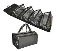 Trousse de Toilette de Voyage 4 en 1 en Polyester écologique à Suspendre avec 4 Pochettes Amovibles Amovibles en PVC Transparent et Crochet, Claire, L-B, Pliable