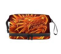 Trousse de toilette de voyage à double couche avec compartiment à brosse Motif tête de dragon de feu chinois pour femmes et filles, multicolore, 27x15x14 cm/10.6x5.9x5.5 in, Trousse de toilette