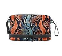 Trousse de toilette de voyage à double couche pour femme et fille, motif animal de serpent python, trousse de toilette de voyage, trousse de maquillage pratique avec compartiment à brosse,
