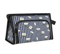 Trousse de toilette de voyage à motif floral vichy pour femmes, hommes, filles, garçons, trousse de maquillage multifonctionnelle à motif floral blanc, trousse de toilette, organisateur de