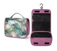 Trousse de toilette de voyage à motif marbré vert pour femme, organiseur de maquillage à suspendre avec crochet pour shampooing