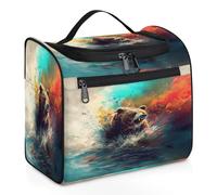 Trousse de toilette de voyage à motif ours pour femmes, hommes, enfants, filles, garçons, grande trousse de maquillage à suspendre de 11,2 L, trousse de toilette à suspendre, trousse de toilette,