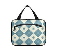 Trousse de toilette de voyage à suspendre avec crochet, motif tisonnier, sac à pharmacie tendance pour femme, pour le camping estuche de maquillaje para Mujer Bleu Beige, Poker bleu beige, L